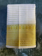 Exquisite Pure Bengaluru Silk Crepe Saree with Gold Zari Border | Captivating Design
