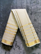 Exquisite Pure Bengaluru Silk Crepe Saree with half n half Golden Zari Border | Ornamental Patterns