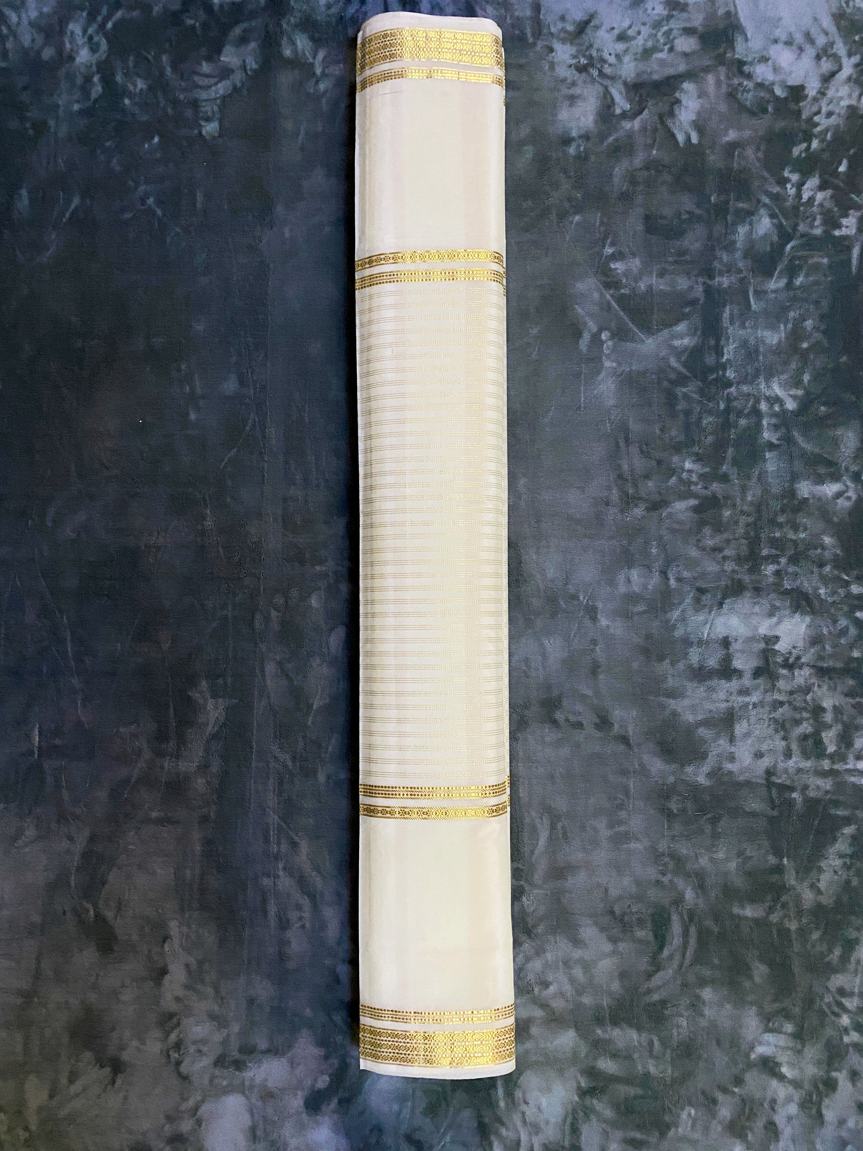 Exquisite Pure Bengaluru Silk Crepe Saree with Golden Zari Bentex Border | Stripes