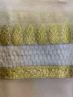 Exquisite Pure Bengaluru Silk Crepe Saree with Golden Zari Bentex Border | Patterned Checks