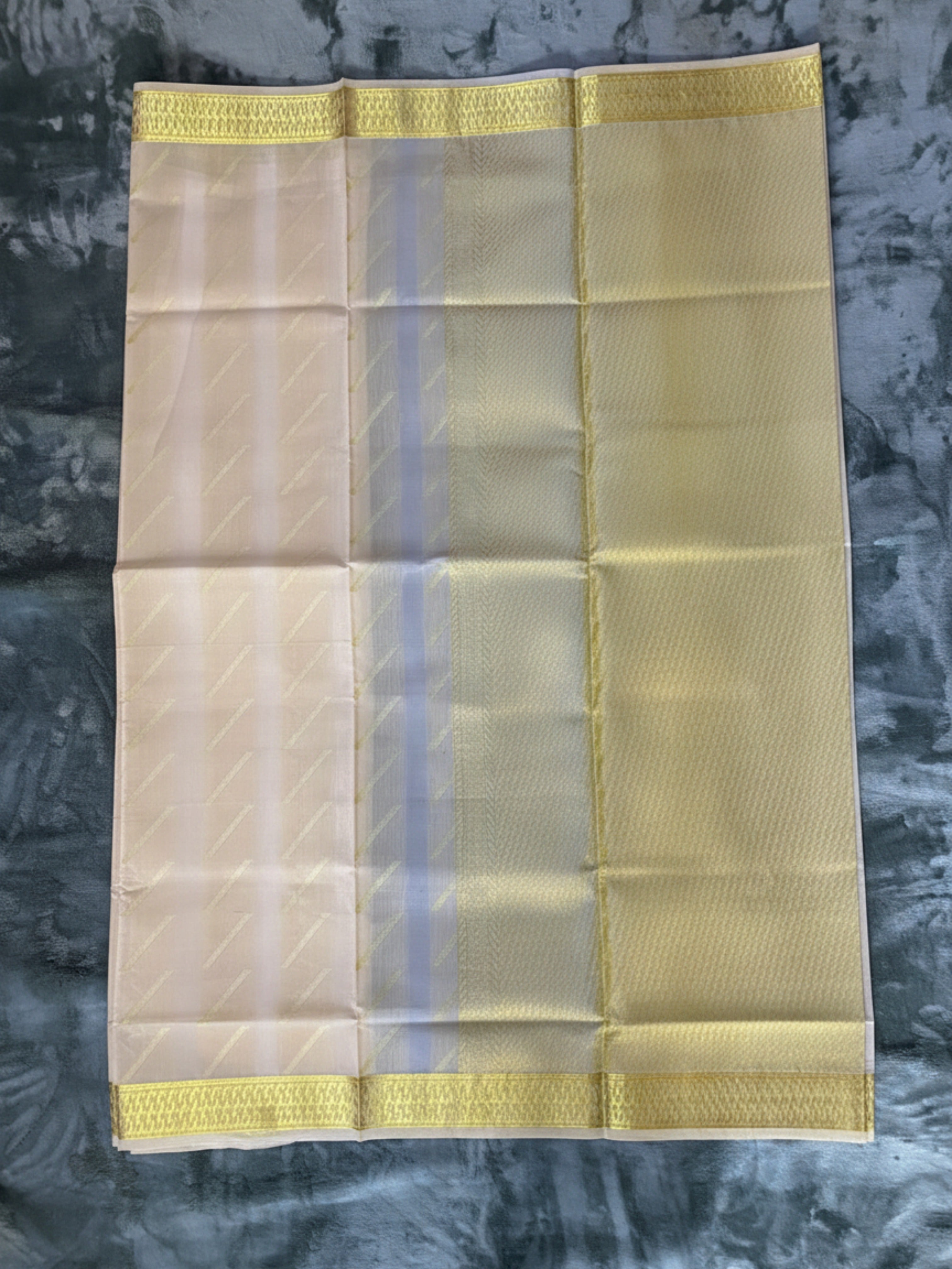 Exquisite Pure Bengaluru Silk Crepe Saree with Golden Zari Border | Subtle Stripes | Rich Pallu
